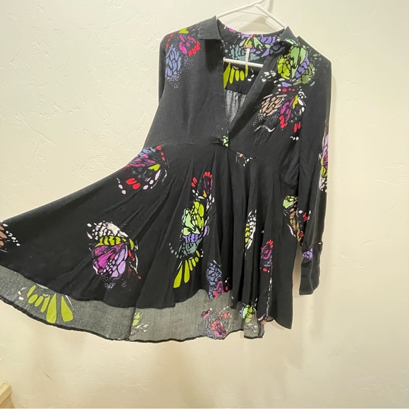 Free People Medium Field of Butterflies Tunic Dress Top High Low Black - Picture 13 of 16